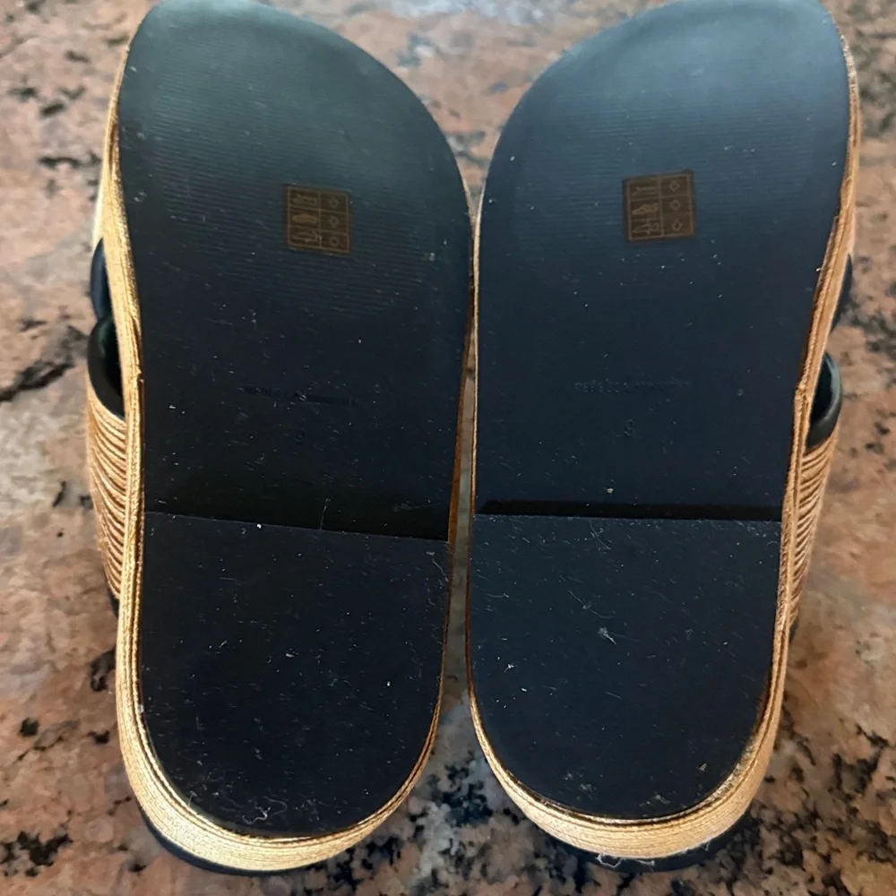 Rebecca Minkoff Platform Raffia Slide Tan and Black Sandals 9